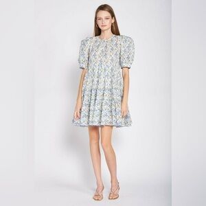 En Saison Puff Sleeve, Floral Stitch Mini Dress XS